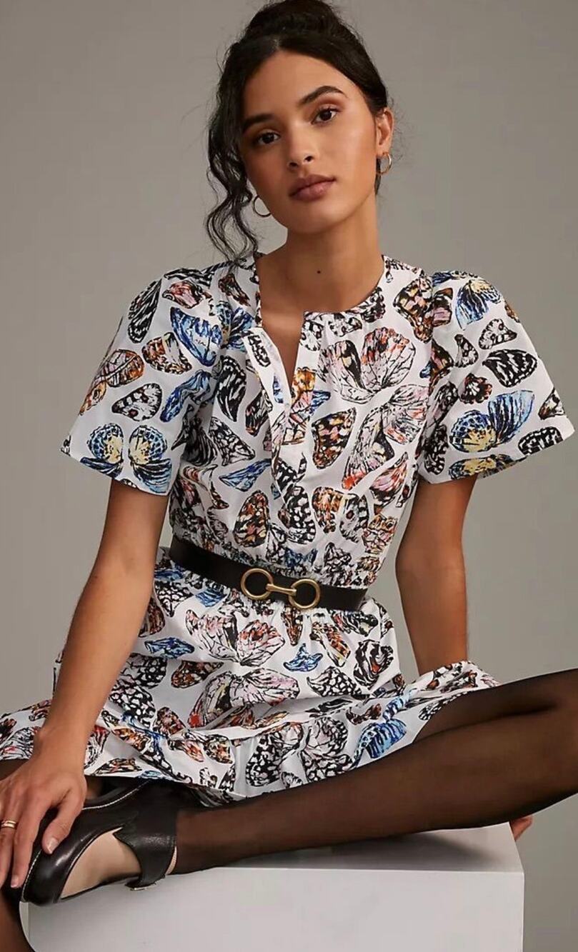 Anthropologie Maeve Somerset Mini Dress Butterfly Floral Cotton size S